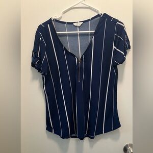 Navy and White Striped Blouse